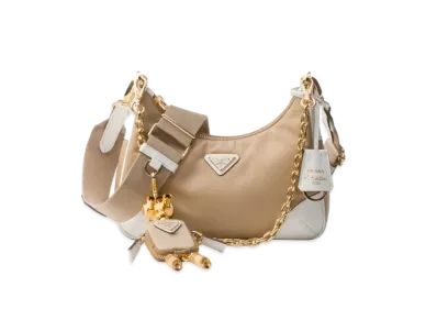 PRADA Re-Edition 2005 Re-Nylon and Saffiano Leather Bag "Camel/White"