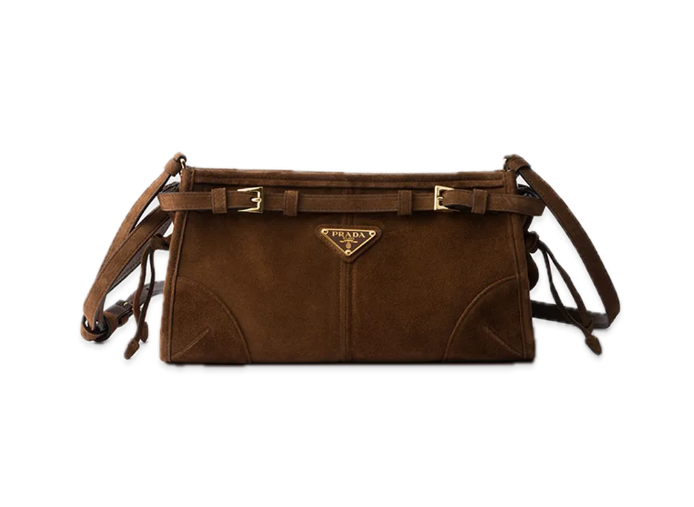 PRADA Bonnie Small Suede Shoulder Bag "Dark Brown"