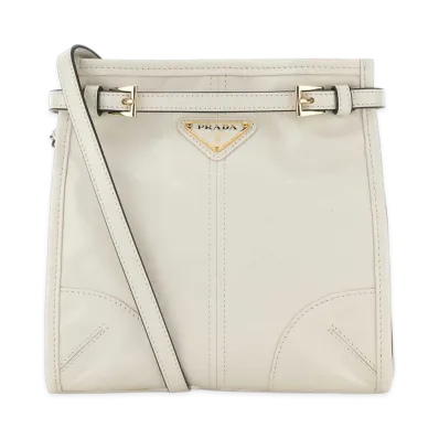 PRADA Women's Leather Mini Bonnie Crossbody Bag "Chalk White"