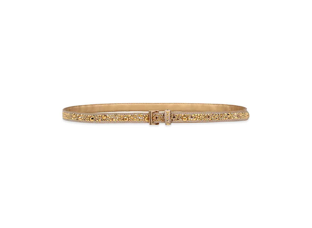 PRADA Women's Crystal Leather Belt "Gold"