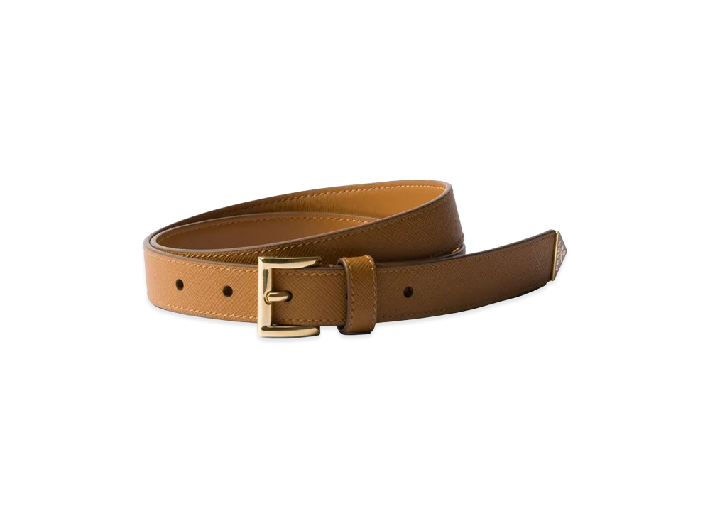 PRADA Women's Saffiano Leather Belt With Enameled Triangle Logo "Beige"