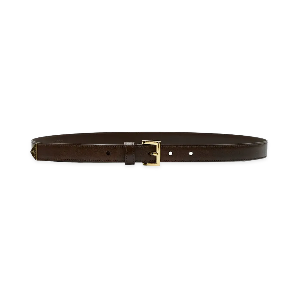 PRADA Women's Cintura Sottile In Pelle Con Logo "Brown"