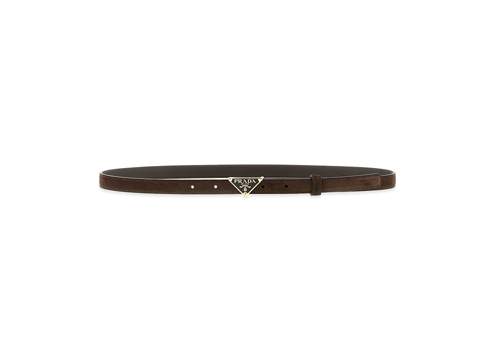 PRADA Women's Logo Suede Belt "Brown"