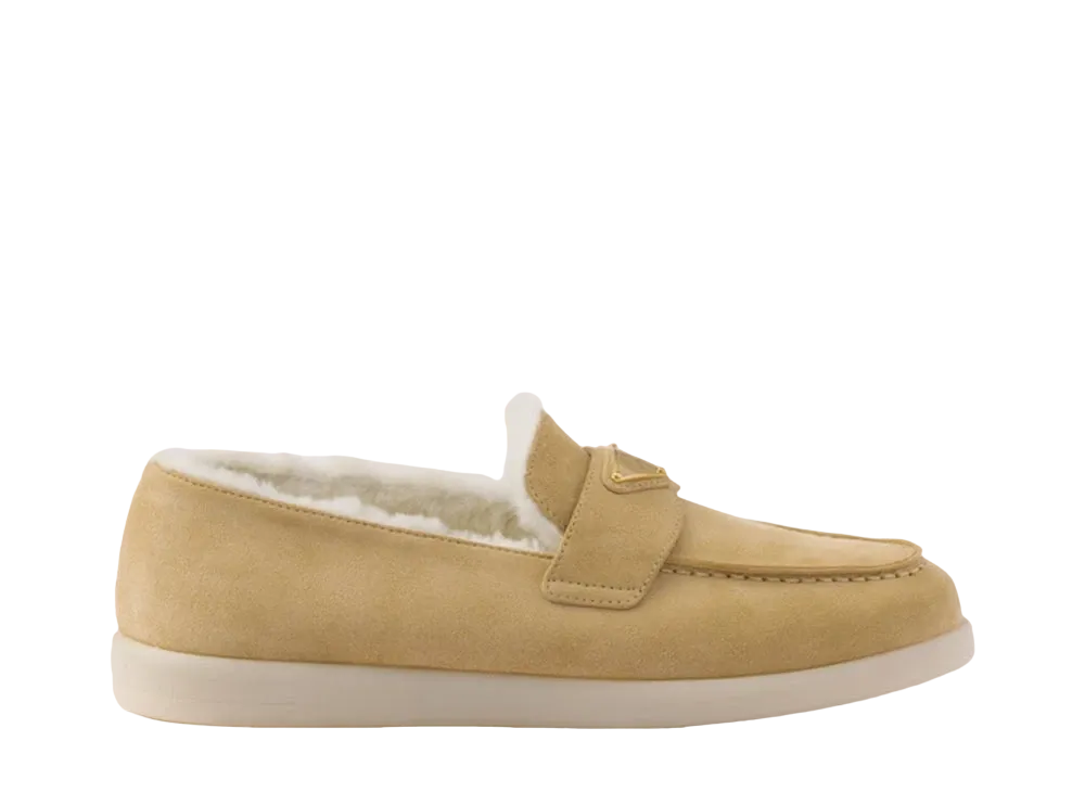 PRADA Women's Suede and Shearling Loafers "Beige"
