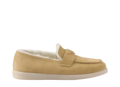 PRADA Women's Suede and Shearling Loafers "Beige"