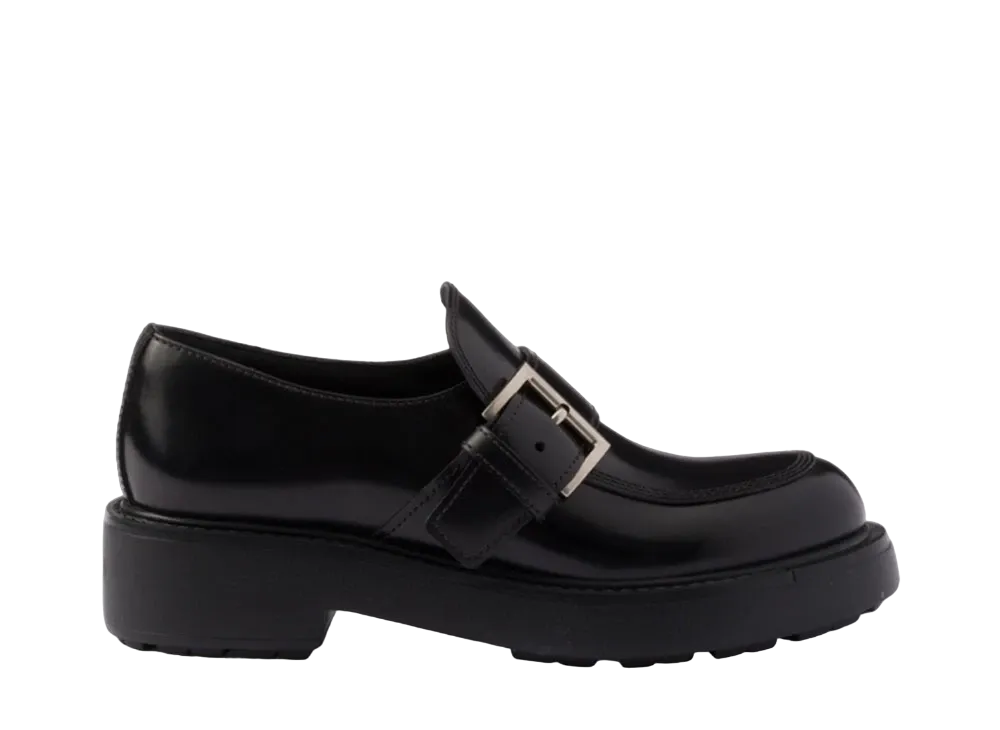 PRADA Women's Brushed Leather Loafers "Black"