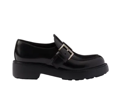 PRADA Women's Brushed Leather Loafers "Black"