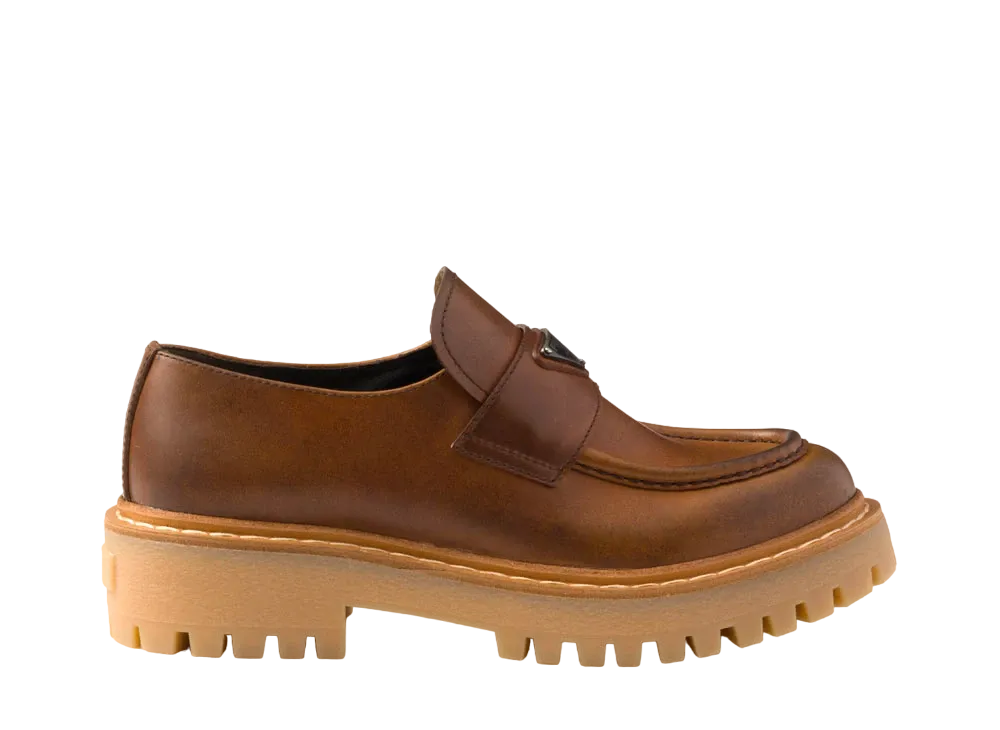 PRADA Women's Leather Loafers "Cognac"