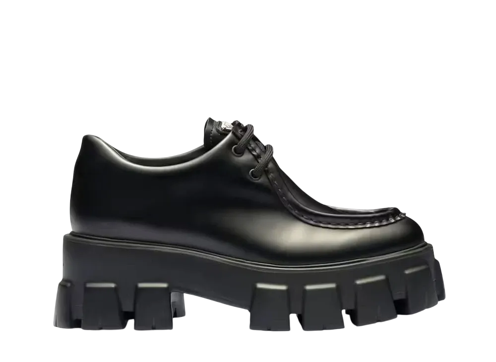 PRADA Women's Monolith Brushed Leather Lace-Up Shoes "Black"
