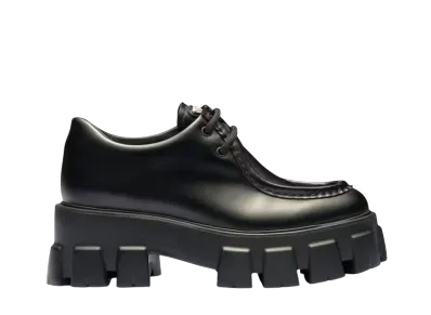 PRADA Women's Monolith Brushed Leather Lace-Up Shoes "Black"