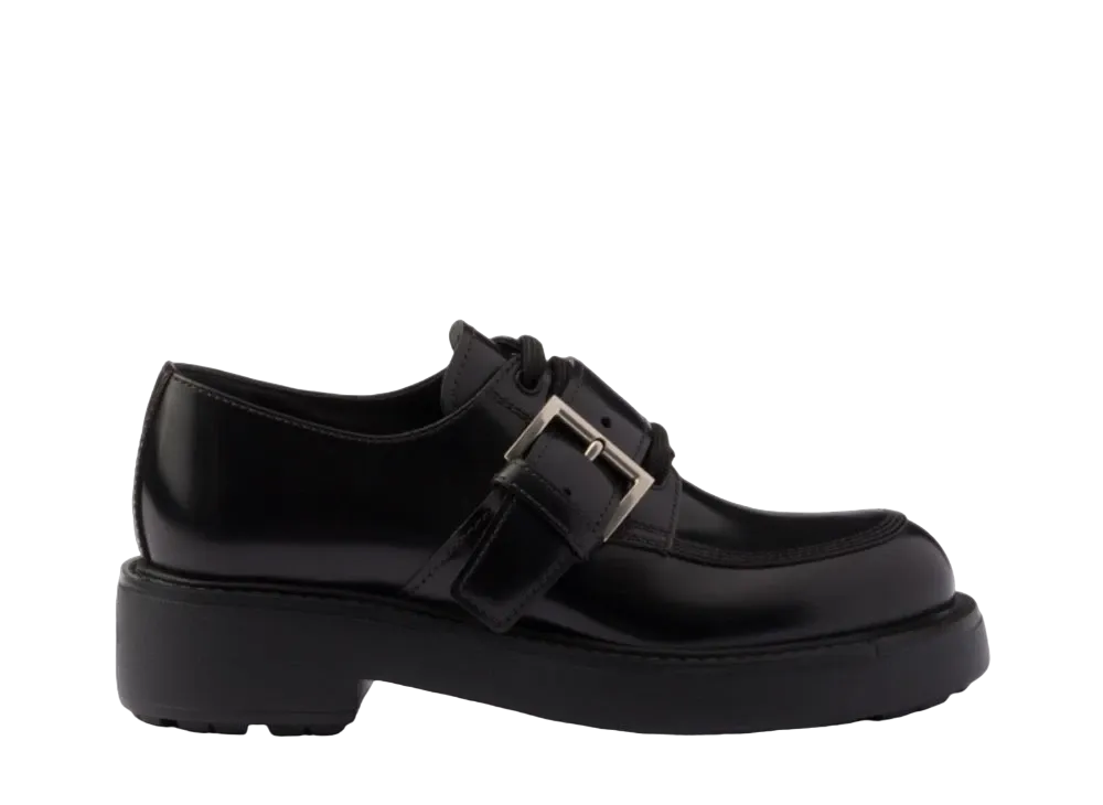 PRADA Women's Brushed Leather Lace-Up Shoes "Black"