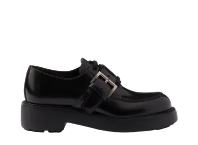 PRADA Women's Brushed Leather Lace-Up Shoes "Black"