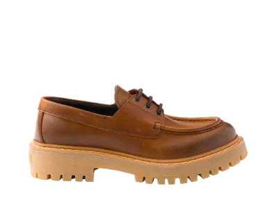 PRADA Women's Laced Leather Loafers "Cognac"