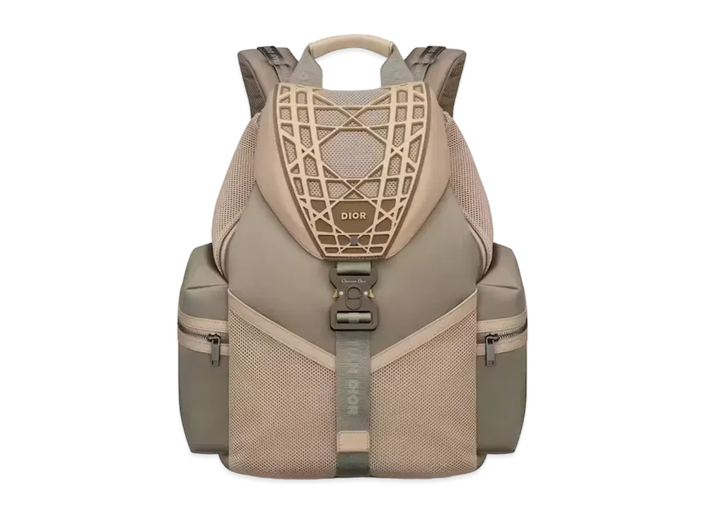 Dior Cobra Backpack Smooth Calfskin Upcycled Nylon Warped Cannage Motif Rubber "Beige"