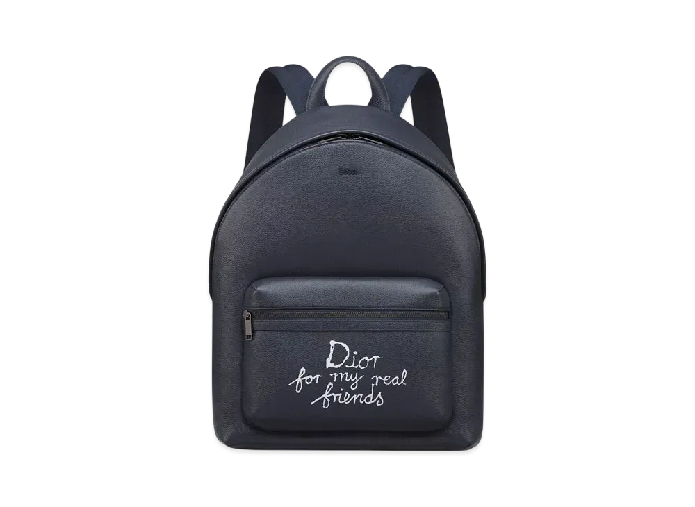 Dior and Hylton Nel Rider 2.0 Zipped Backpack Grained Calfskin with Print "Navy Blue/White"