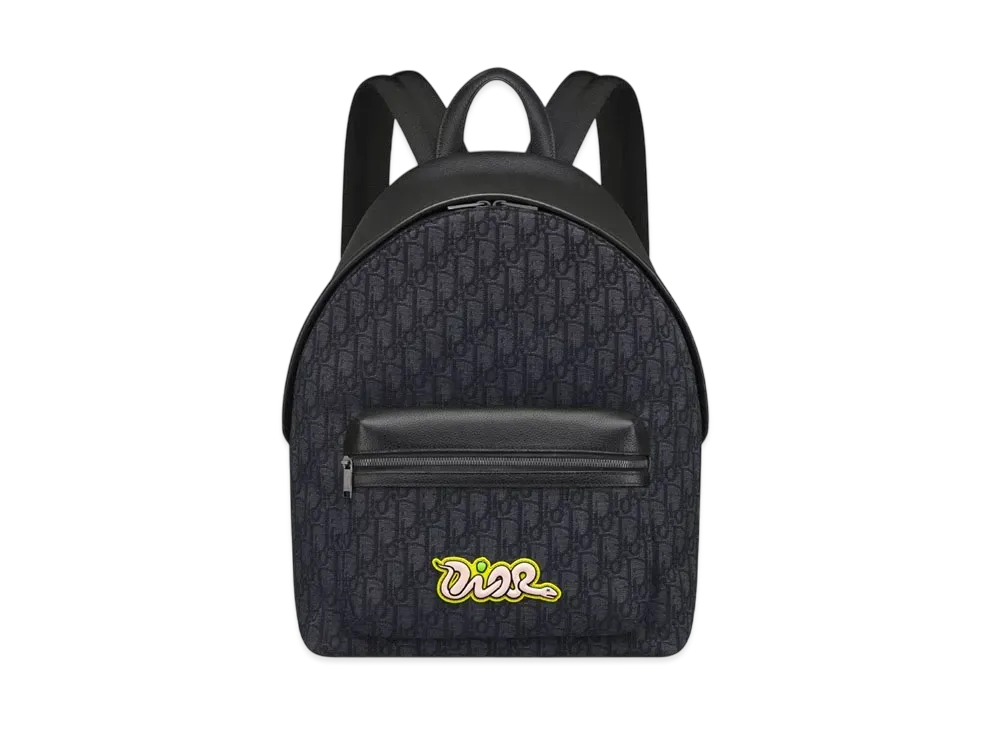Dior x KAWS Rider 2.0 Zipped Backpack Grained Calfskin and Dior Oblique Jacquard "Black/Pink/Yellow"