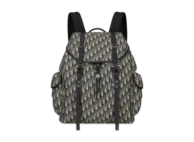 Dior Hit the Road Backpack with Flap Dior Oblique Jacquard with Grained Calfskin "Beige/Black"