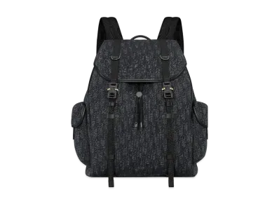 Dior Hit The Road Backpack with Flap Dior Oblique Jacquard and Grained Calfskin "Black/Black"