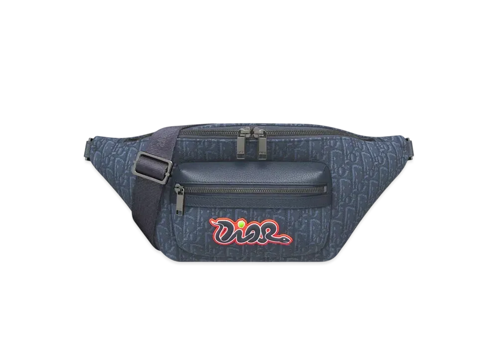 Dior x KAWS Rider 2.0 Belt Bag Dior Oblique Jacquard and Grained Calfskin "Navy Blue/Vermilion Red"