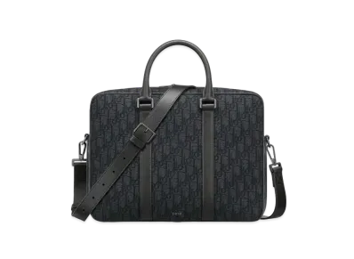 Dior Zipped Briefcase Dior Oblique Jacquard and Grained Calfskin "Black"