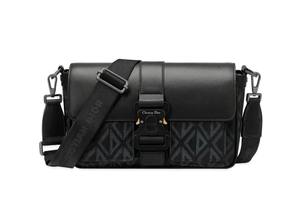 Dior Hit The Road Bag Strap CD Diamond Canvas Smooth Calfskin "Black"