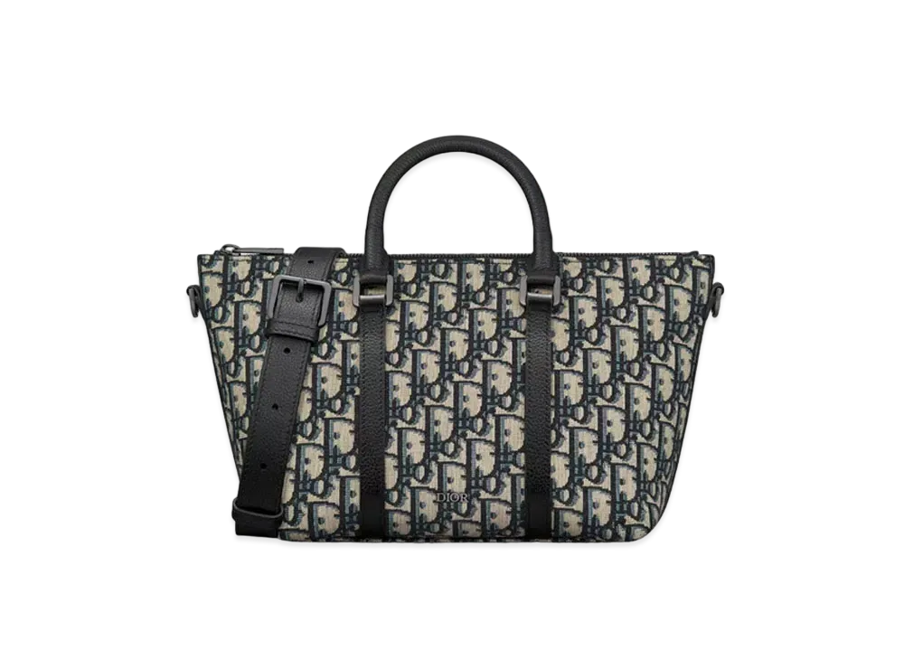 Dior Weekender 25 Dior Oblique Jacquard with Grained Calfskin "Beige/Black"