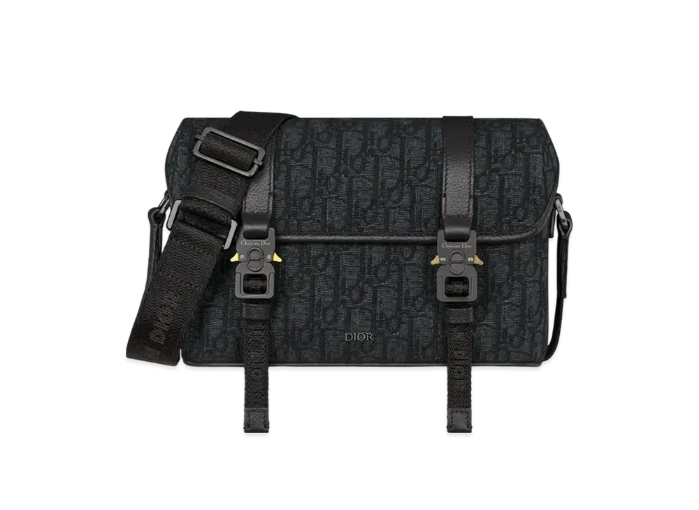 Dior Hit The Road Messenger Bag with Flap Dior Oblique Jacquard and Grained Calfskin "Black/Black"