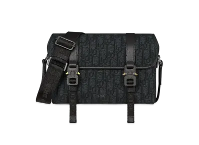 Dior Hit The Road Messenger Bag with Flap Dior Oblique Jacquard and Grained Calfskin "Black/Black"