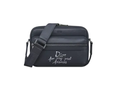 Dior and Hylton Nel Rider 2.0 Zipped Messenger Bag Grained Calfskin with Print "Navy Blue/White"