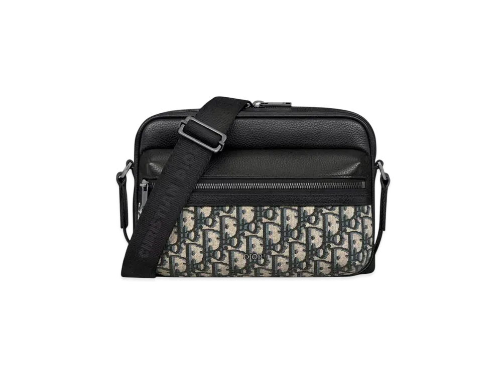 Dior Rider 2.0 Zipped Messenger Bag Dior Oblique Jacquard with Grained Calfskin "Beige/Black"