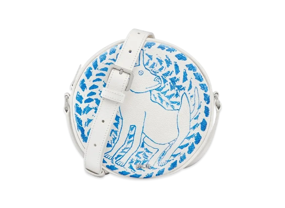 Dior and Hylton Nel Dior Yoyo Zipped Messenger Bag Grained Calfskin with Print "White/Blue"