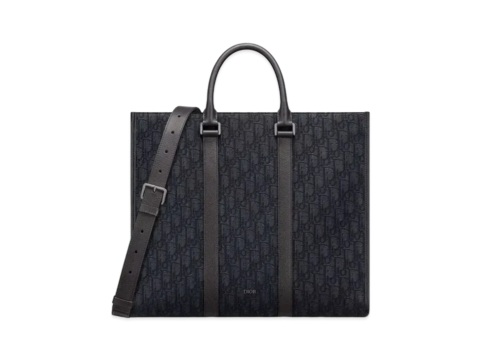 Dior East-West Tote Bag Dior Oblique Jacquard and Grained Calfskin "Black"