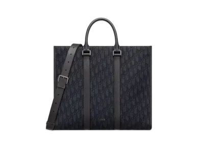 Dior East-West Tote Bag Dior Oblique Jacquard and Grained Calfskin "Black"