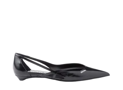 PRADA Women's Brushed Leather Cut-Out Ballerinas "Black"