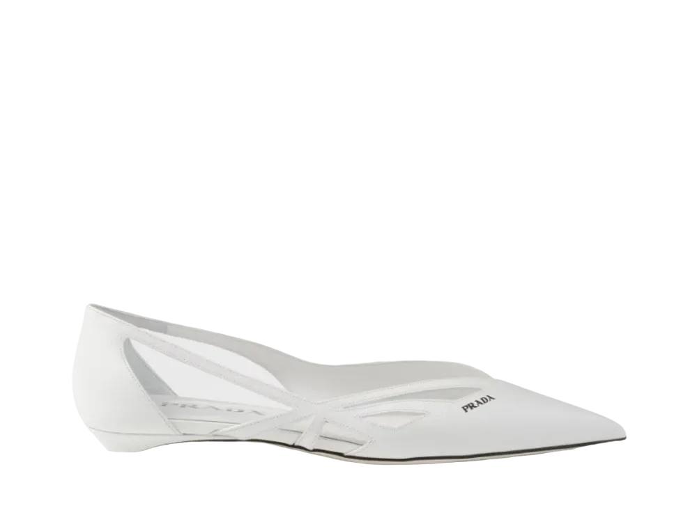 PRADA Women's Brushed Leather Cut-Out Ballerinas "White"