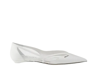 PRADA Women's Brushed Leather Cut-Out Ballerinas "White"