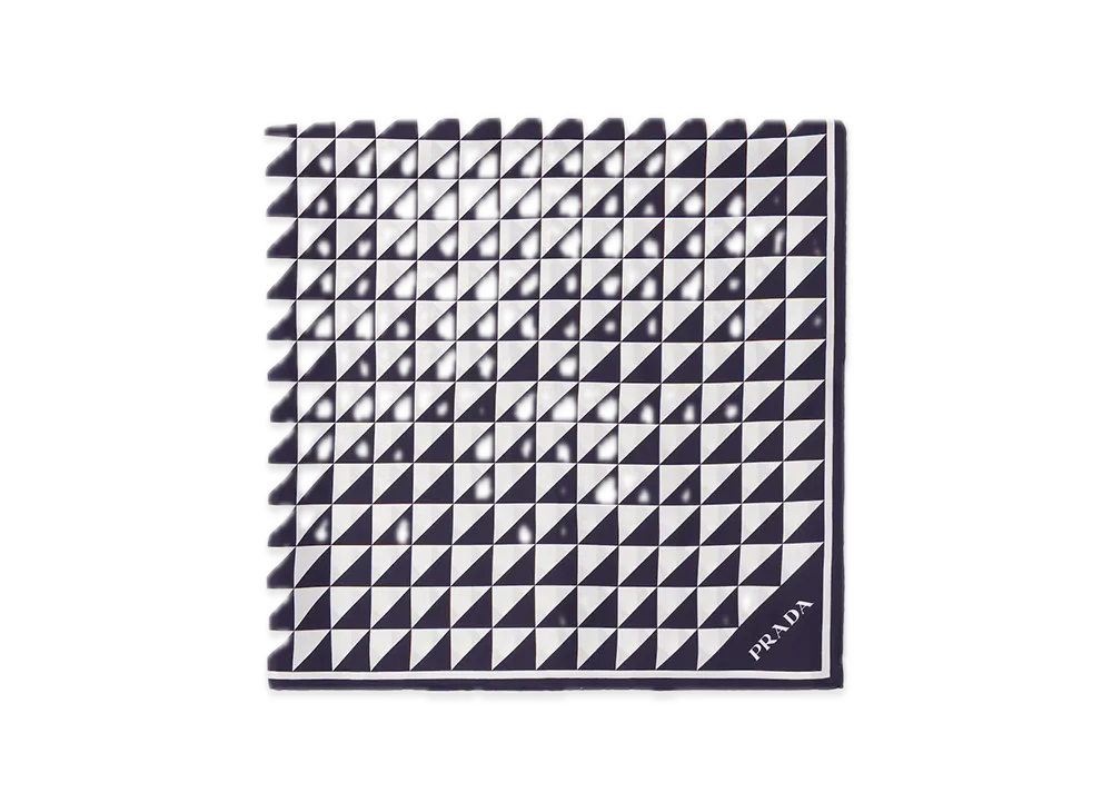 PRADA Printed Silk Twill Scarf 90 x 90 "Navy"