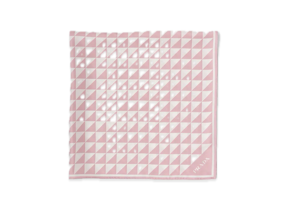 PRADA Printed Silk Twill Scarf 90 x 90 "Pink/White"