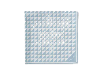 PRADA Printed Silk Twill Scarf 90 x 90 "Sky Blue/White"