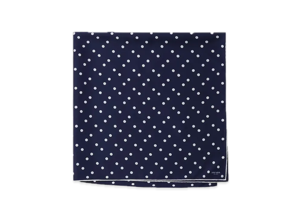 PRADA Printed Silk Twill Scarf 90 x 90 "Navy/White"