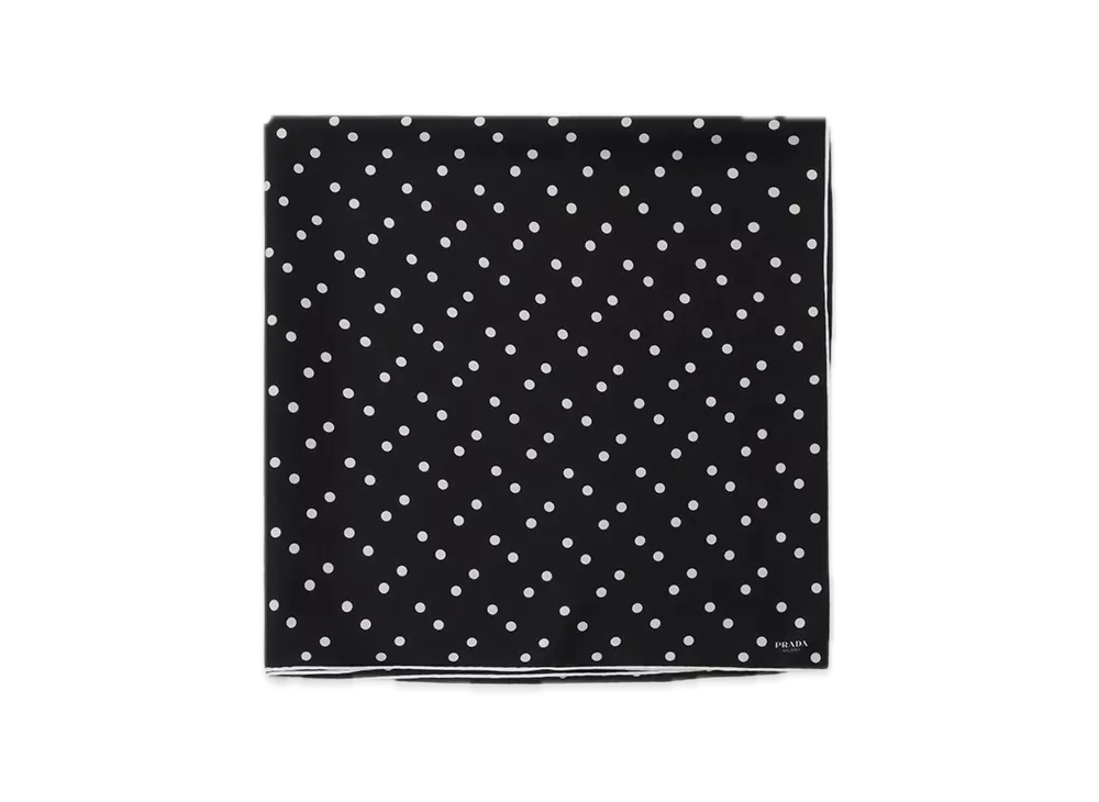 PRADA Printed Silk Twill Scarf 90 x 90 "Black/White"