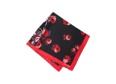 PRADA Double Match Hawaii Print Silk Scarf 90 x 90 "Red/Black"