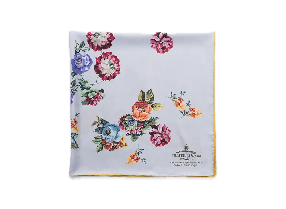 PRADA Printed Silk Twill Scarf 90 x 90 "Steel Gray"
