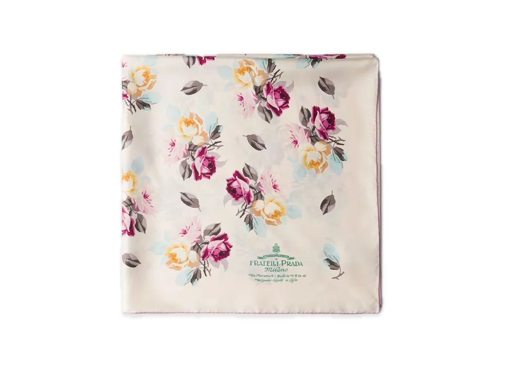 PRADA Printed Silk Twill Scarf 90 x 90 "Light Beige"
