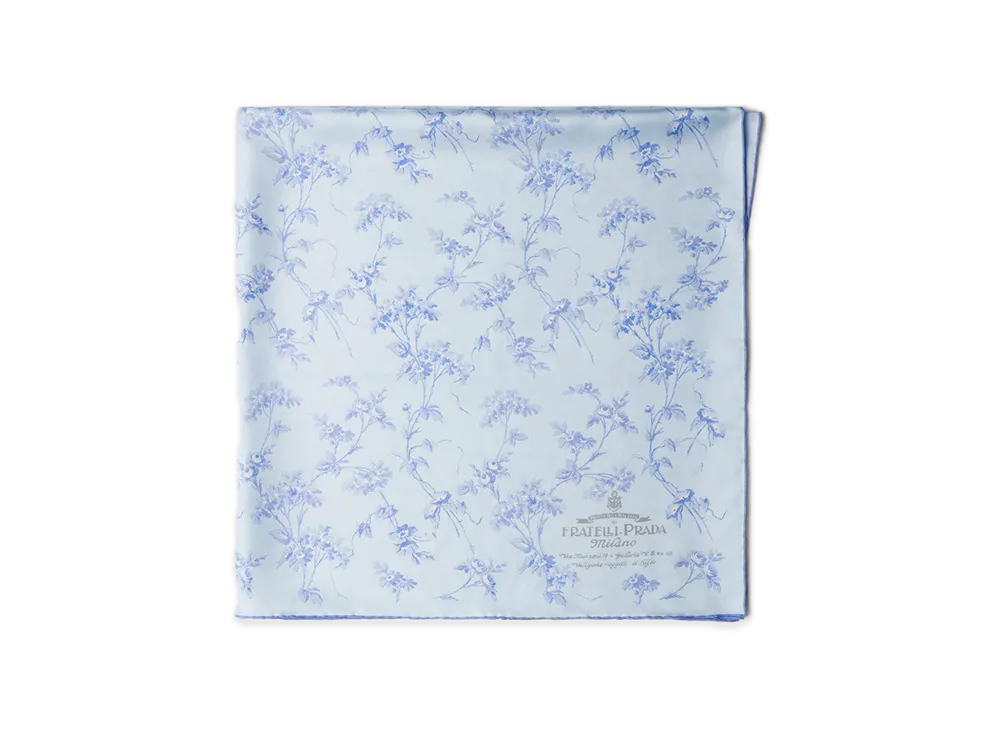 PRADA Printed Silk Twill Scarf 90 x 90 "Sky Blue"