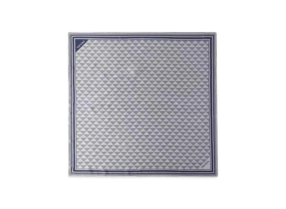 PRADA Printed Silk Scarf "Navy/Off White"