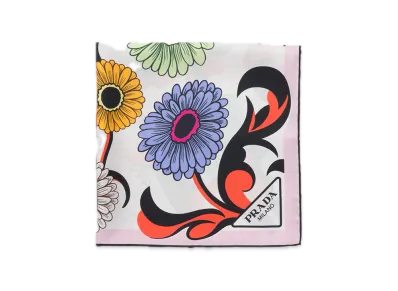 PRADA Printed Silk Twill Scarf 55 x 55 "White"