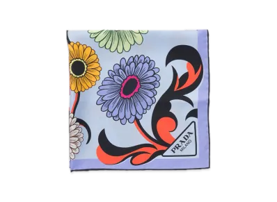 PRADA Printed Silk Twill Scarf 55 x 55 "Light Blue"