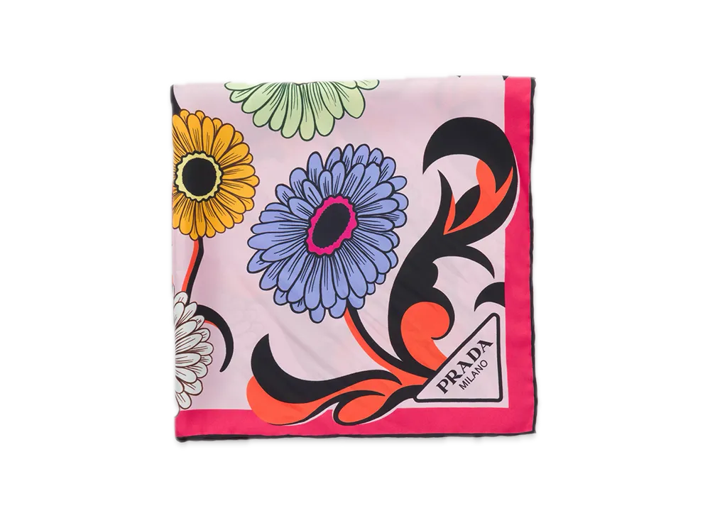 PRADA Printed Silk Twill Scarf 55 x 55 "Pink"