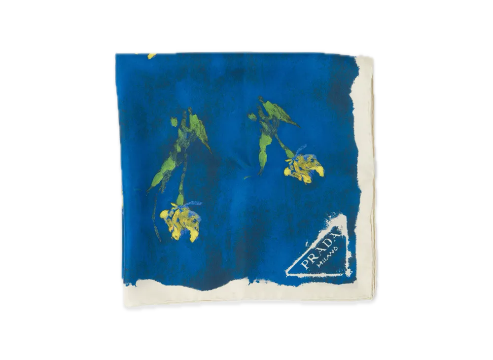 PRADA Printed Silk Twill Scarf 55 x 55 "Blue"